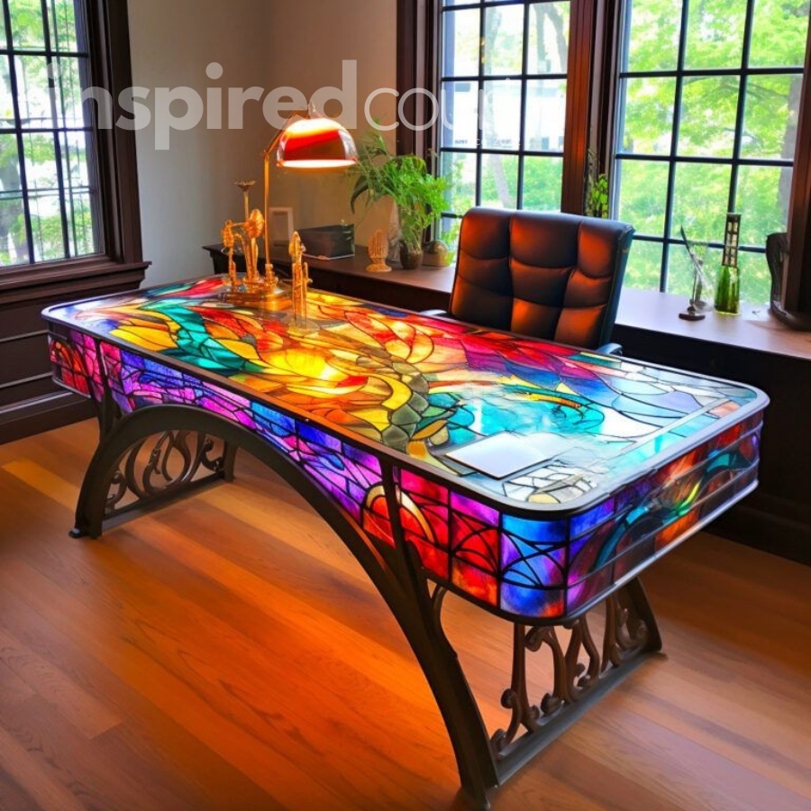Illuminate Your Workspace with These Striking Stained Glass Desks