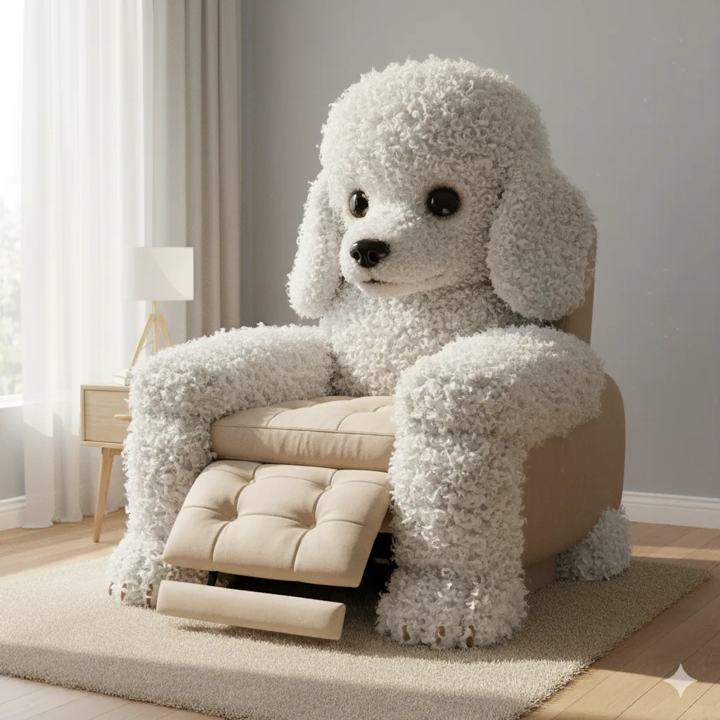 A close-up of the plush cushioning and sturdy frame of a giant dog recliner.